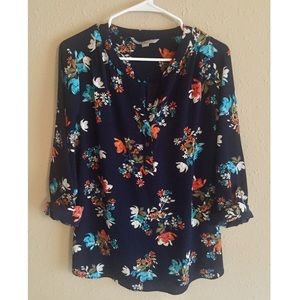 Dark Navy Floral Blouse